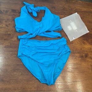 NWT Blooming Jelly bright blue 2 piece swimsuit size XL
